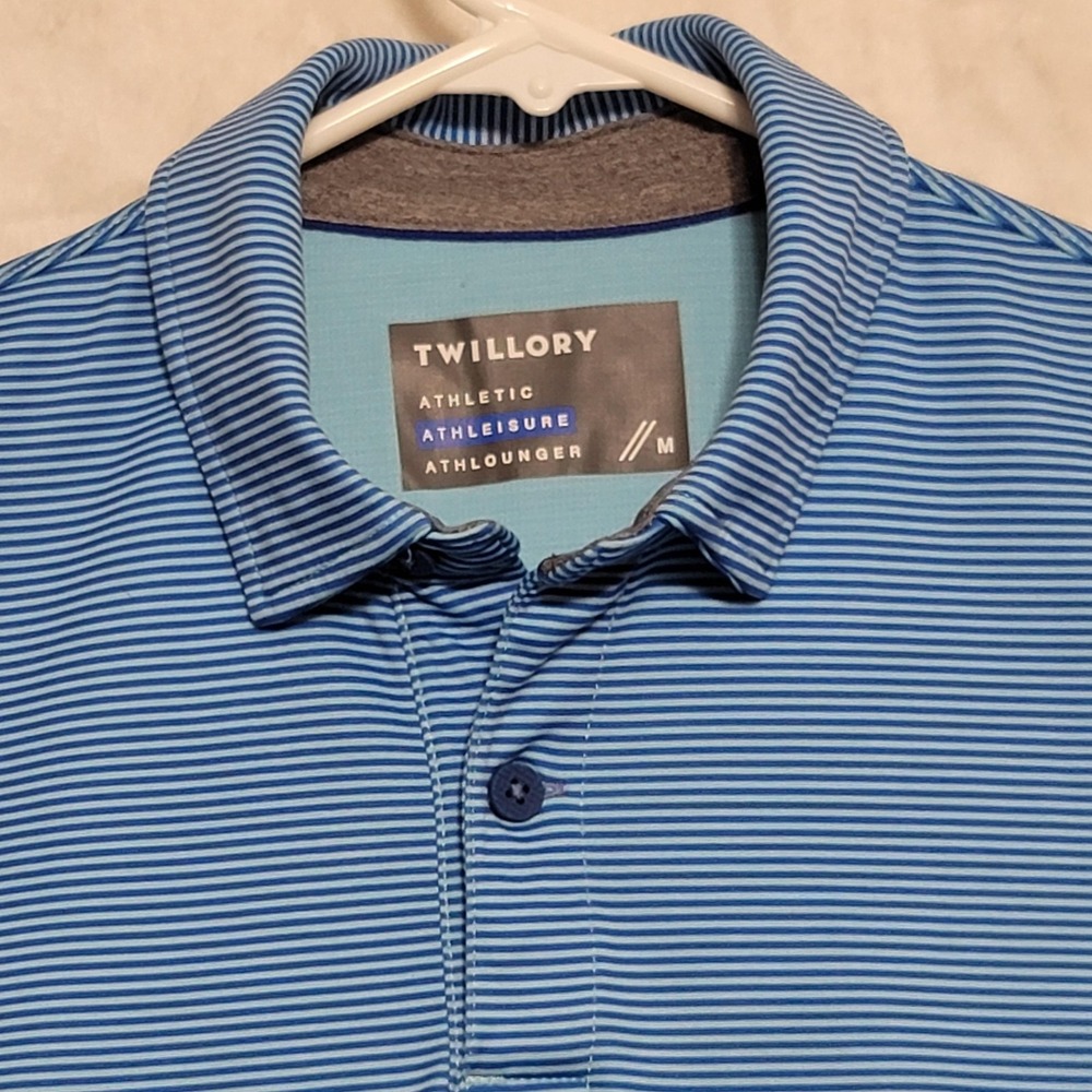 Twillory Polo Shirt Mens Medium Blue White Striped Athleisure Performance Golf